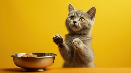 Poster - A sneaky little cat grabbing its favorite food
