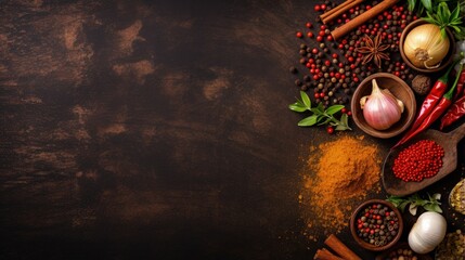Aufkleber - Food related items and space for text in a rustic style top down view