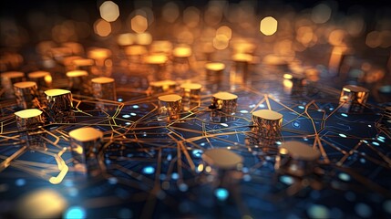 Poster - Cryptocurrency or digital money showcased through abstract FINTECH connection over a futuristic computer generated background