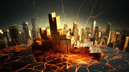 Poster - 3D representation of economic crisis with creative chart and arrow