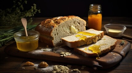 Leinwandbilder - Vegan butter honey rustic breakfast food food photography