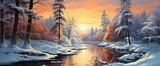Fototapeta Na ścianę - piękny widok lasu i rzeki w zimie