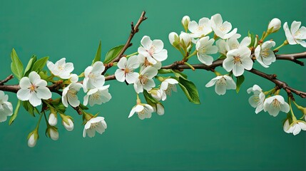 Aufkleber - Blooming almond branches on green backdrop