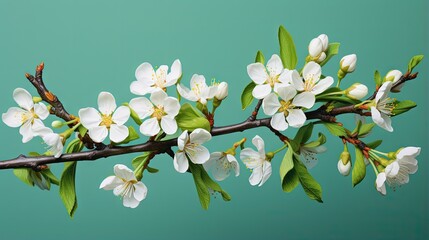 Aufkleber - Blooming almond branches on green backdrop
