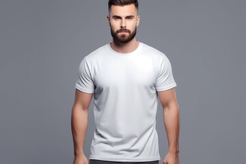 Wall Mural - Young man casual t-shirt back and front view mockup