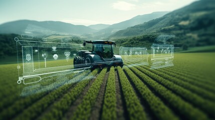 AI data analysis icons enhancing efficiency in futuristic agriculture digitized eco friendly and sustainable harvesting concept