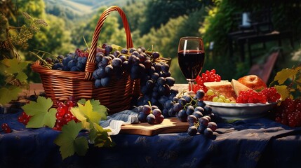 Aufkleber - Outdoors gathering with wine and grapes