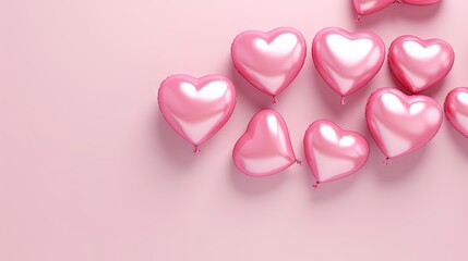 Aufkleber - Heart shaped pink air balloons on a pink background Perfect for Valentine s Day decor or events