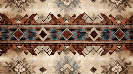 Wall Mural - Ethnic pattern on grunge fabric texture boho style rug design 3D art