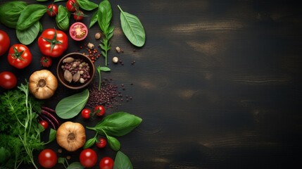 Aufkleber - Vegetarian ingredients on vintage table top view Healthy food concept with free text space