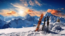 Enjoy Skiing In South Tirol Solda Italy With Your Backcountry Gear On Snowy Mountains During Winter