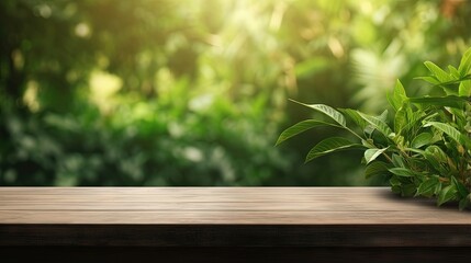 Aufkleber - Ideal for showcasing products an unfocused green background complements an empty table