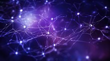 Futuristic Purple Background With 3D Rendered Brain Neurons Connected By Triangles Dots And Lines