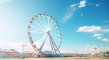Amusement Park S Big Wheel With Blue Sky Backdrop