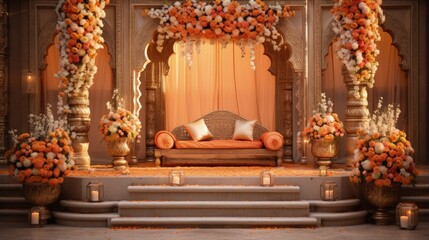 Aufkleber - Indian wedding stage adorned with exquisite flower decorations
