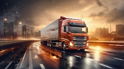 Poster - Transportation and delivery on a highway with abstract design background