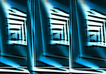 Poster - A cool modern abstract art triptych of rectangle shapes in blue