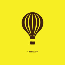 Hot Air Balloon Logo Vector Icon Silhouette On Yellow Background