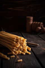 Wall Mural - Raw pasta on dark wooden background