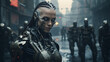 A robotic feminist woman with artificial intelligence leads a machine rebellion against humans. Dangers of robots, technological progress and transhumanism.