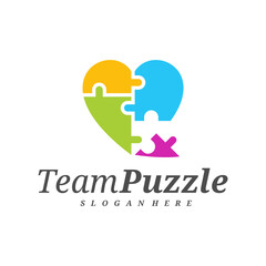 Poster - Love Puzzle logo design vector template, Vector label of puzzle, illustration, Creative icon, design concept