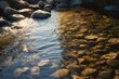 Sunlit water with shimmering stones. Generative AI