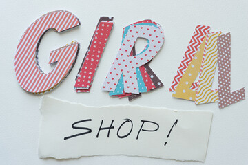 Sticker - girl shop! on blank paper