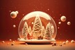 Snow globe with house and christmas tree. 3D illustration. Generative Ai