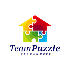 Wall Mural - House Puzzle logo design vector template, Vector label of puzzle, illustration, Creative icon, design concept