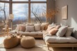 © VERTEX SPACE - beautiful house interior design farmhouse country side living room with natural material and color schematic bright and comfort contemporary mood an tone interior house design showcase background