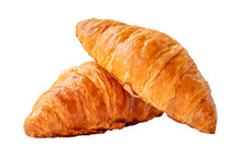 Two Piece Of Croissant In Stack And Cross Shape Isolated On White Background With Clipping Path In Png File Format