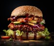 Double hamburger isolated on Black background