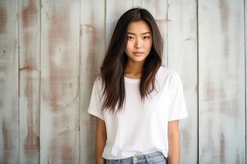 Wall Mural - Blank white t-shirt, beautiful asian woman model wearing t-shirt