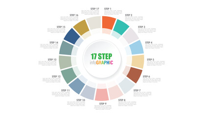 Poster - Pie chart with 10 to 20 steps. Colorful diagram collection with 10,11,12,13,14,15,16,17,18,19 sections or steps. Circle icons for infographic, business presentation. Vector illustration.