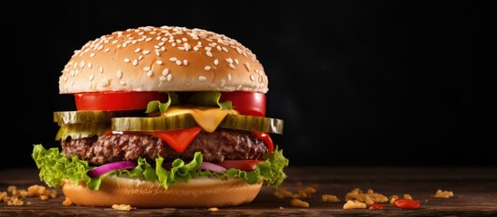 Poster - Delicious burger on white background with copyspace for text