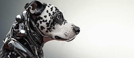 Poster - Futuristic robotic pet dog depicted in a white portrait with copyspace for text