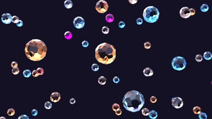 Wall Mural - flying crystals on black background, seamless looping