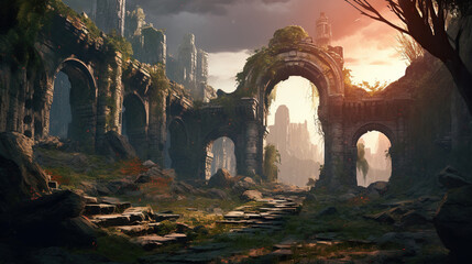 Wall Mural - fantasy scene ancient ruins, game design inspiration. sketch art for artist creativity and inspiration. 