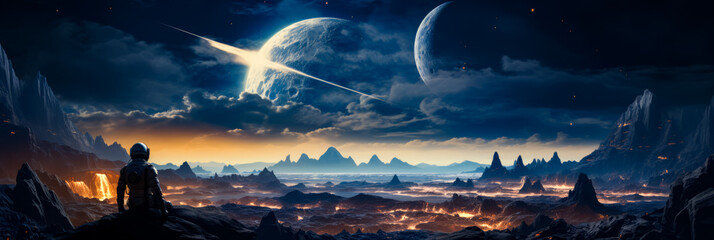 Wall Mural - Artist's image of distant planet in the sky.