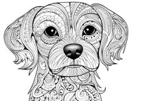  Zentangle Stylized сute Dog Drawing. For Adult And For Children Antistress Coloring Page, Print, Emblem.Coloring Book For Children And Adults. Anti Stress Coloring Book