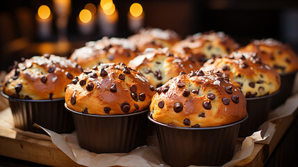 Homemade muffins with chocolate on top