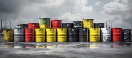 Industrial barrels with hazardous chemicals waste management concept with copyspace for text