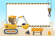 © Bhonard21 - Cute bear on construction vehicle with blank sign. Construction elements vector cartoon illustration