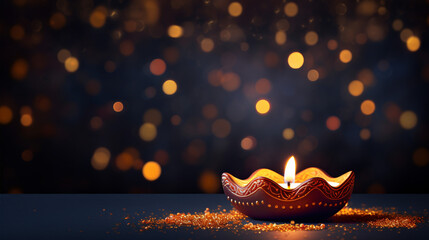 A festive Diwali background adorned with a realistic oil lamp, ideal for banners, posters, flyers, and website banners..