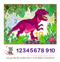 Wall Mural - Logic puzzle game. Math education for young children. Can you find the numbers from 1 to 10 hidden in the picture? Developing counting skills. IQ test. Play online. Printable worksheet for kids.