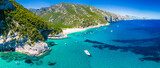 Fototapeta  - Aerial drone view of Cala Sisine beach in the Golf of Orosei, Sardinia, Italy
