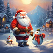 Beautiful christmas with santa claus and snowman 