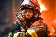 Photo Of A Firefighter Saving A Cat From A Burning Building