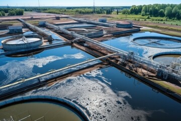 Wall Mural - A bird's eye view of a sprawling water treatment facility