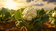 Freshly harvested cauliflower in a field. ai generative